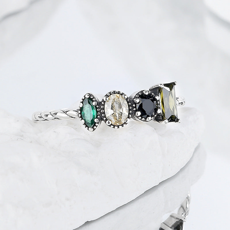 Olive Green Square Zircon Ring