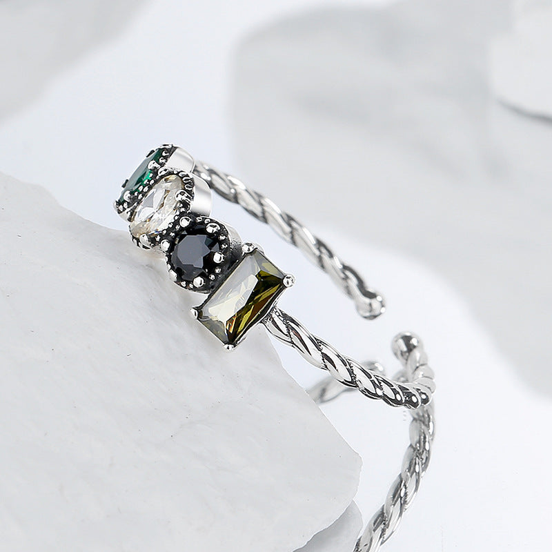 Olive Green Square Zircon Ring